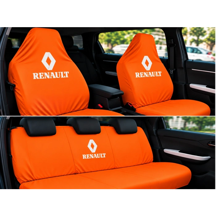 Renault Turuncu Oto Servis Kılıfı 1.kalite Penye kumaş Ön Arka takım 4 parça (Arka logolu) yikanabilir esnek likrali