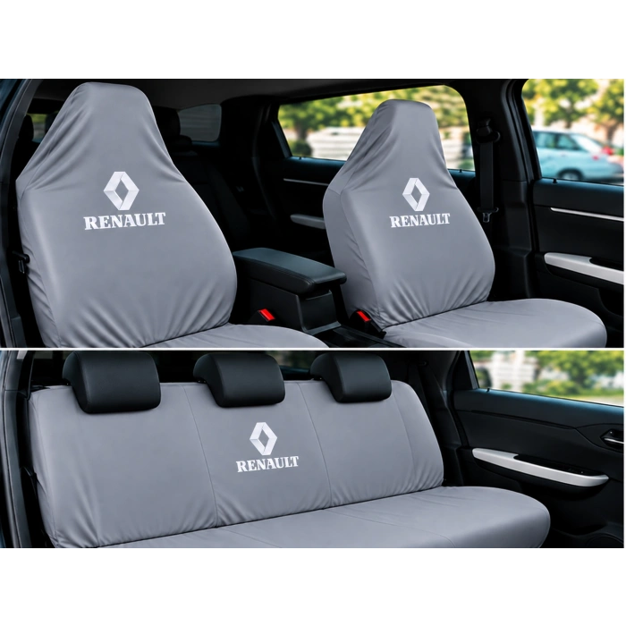 Renault Gri Oto Servis Kılıfı 1.kalite Penye kumaş Ön Arka takım 4 parça (Arka logolu) yikanabilir esnek likrali