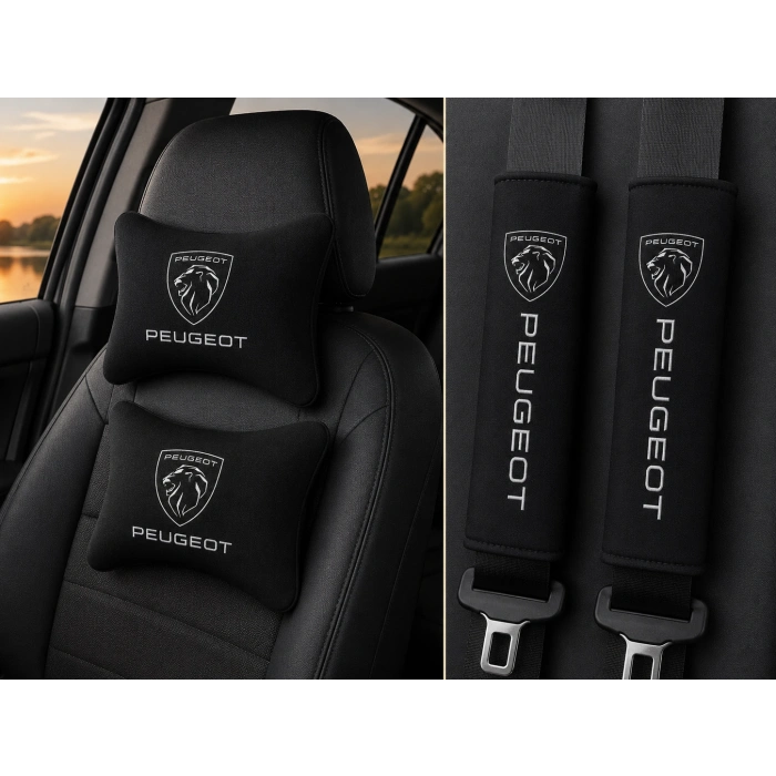PEUGEOT PEJO SIYAH İKİLİ YASTIK VE KEMER KILIFI SETİ