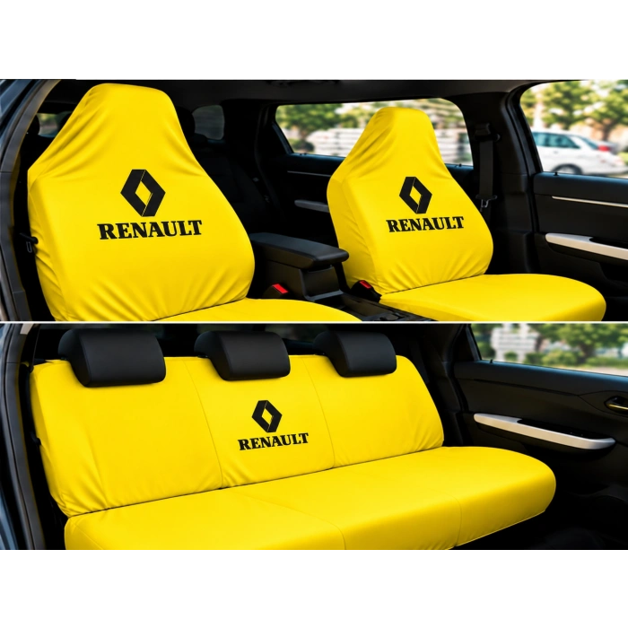 Renault Sarı Oto Servis Kılıfı 1.kalite Penye kumaş Ön Arka takım 4 parça (Arka logolu) yikanabilir esnek likrali