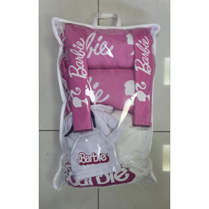 BEYAZ BARBİE SÜPER SET DÖRTLÜ SERVİS KILIFI + İKİLİ YASTIK VE KEMER KILIFI +VİTES POLARI