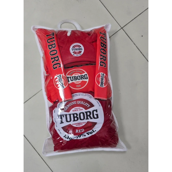 KIRMIZI TUBORG SÜPER SET DÖRTLÜ SERVİS KILIFI + İKİLİ YASTIK VE KEMER KILIFI +VİTES POLARI