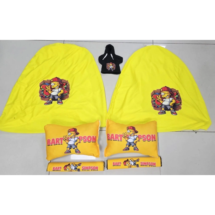 SARI SİMPSON SÜPER SET DÖRTLÜ SERVİS KILIFI + İKİLİ YASTIK VE KEMER KILIFI +VİTES POLARI