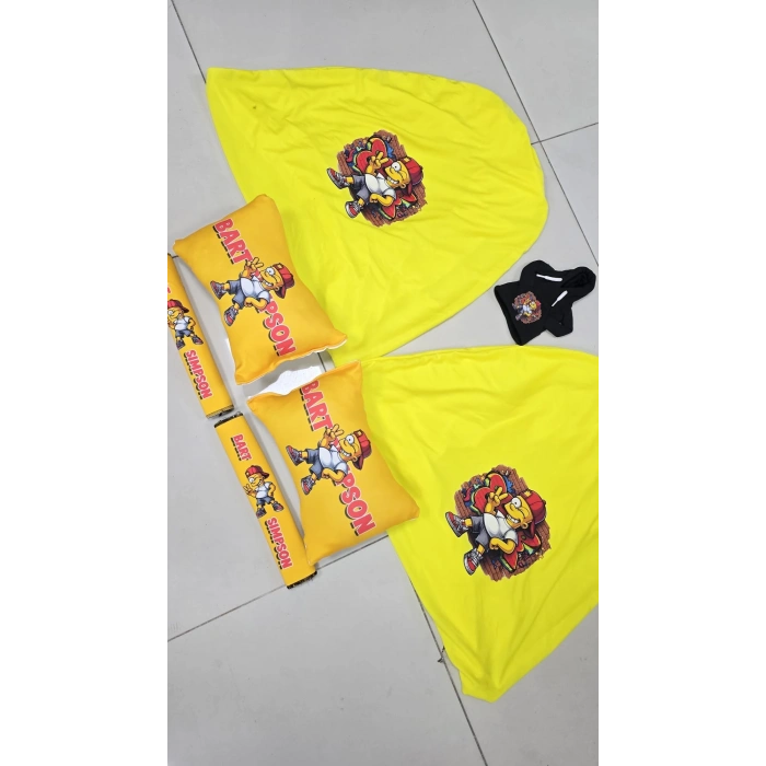 SARI SİMPSON SÜPER SET DÖRTLÜ SERVİS KILIFI + İKİLİ YASTIK VE KEMER KILIFI +VİTES POLARI