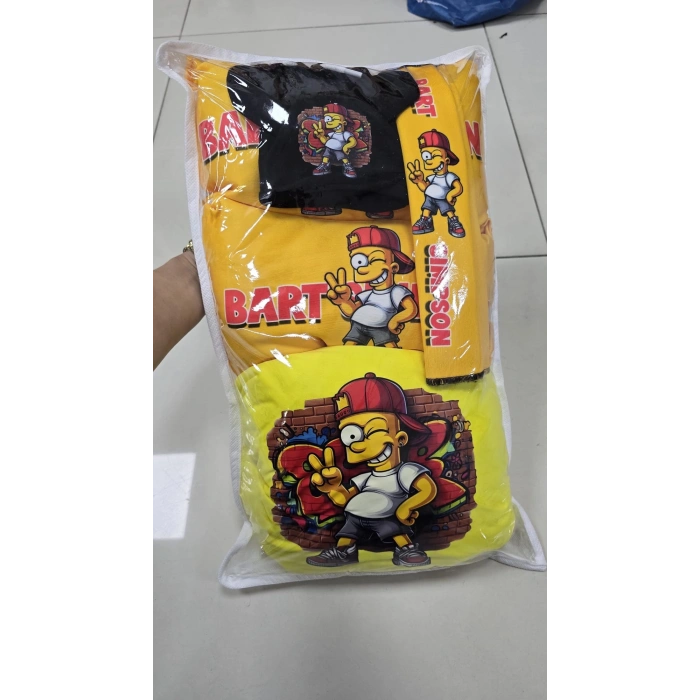 SARI SİMPSON SÜPER SET DÖRTLÜ SERVİS KILIFI + İKİLİ YASTIK VE KEMER KILIFI +VİTES POLARI