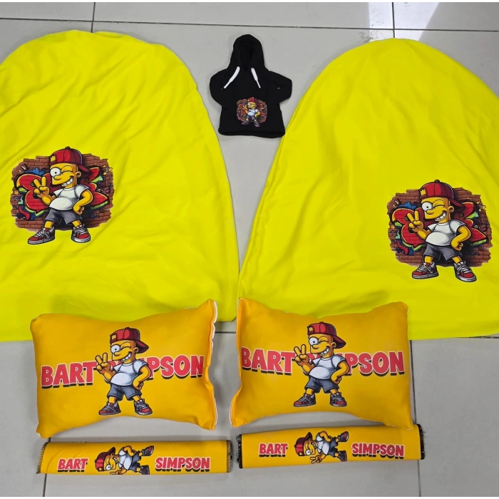 SARI SİMPSON SÜPER SET DÖRTLÜ SERVİS KILIFI + İKİLİ YASTIK VE KEMER KILIFI +VİTES POLARI
