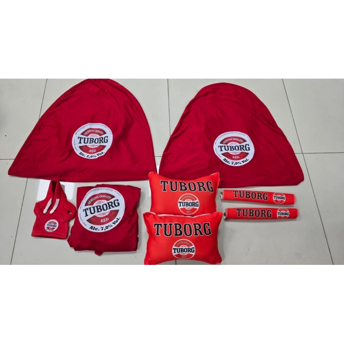 KIRMIZI TUBORG SÜPER SET DÖRTLÜ SERVİS KILIFI + İKİLİ YASTIK VE KEMER KILIFI +VİTES POLARI