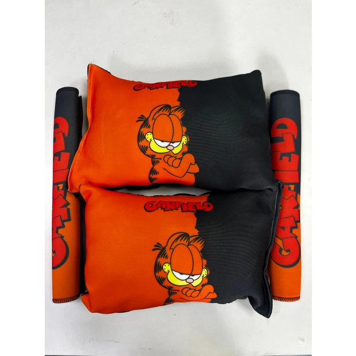 TURUNCU GARFİELD İKİLİ YASTIK VE KEMER KILIFI SETİ