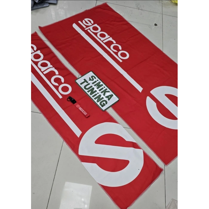 SPARCO KIRMIZI DEKOR OTO TORPİDO HAVLUSU VE ARKA SIRT HAVLUSU (ANAHTARLIK HEDİYELİ)