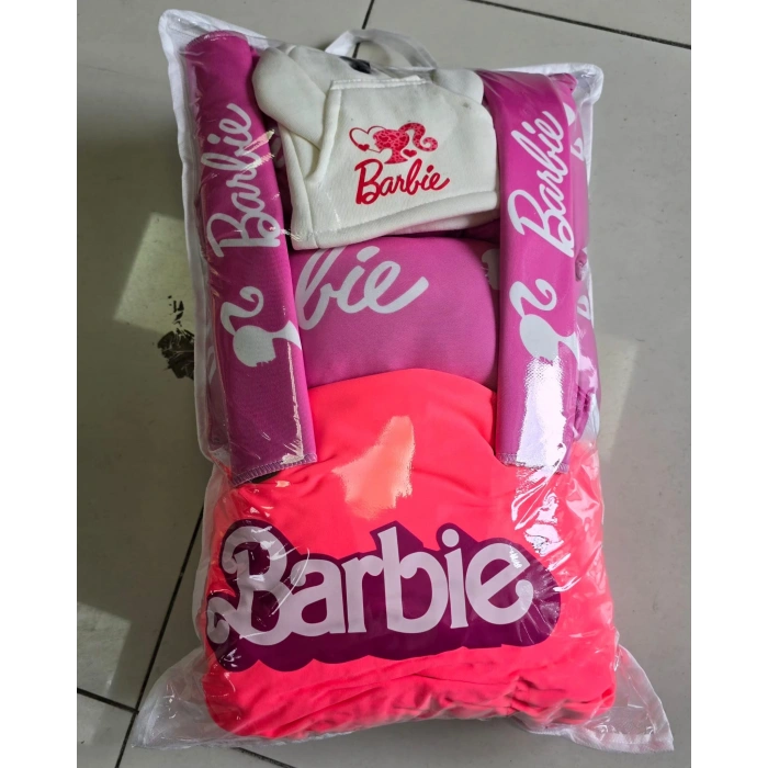 BARBİE PEMBE SÜPER SET DÖRTLÜ SERVİS KILIFI + İKİLİ YASTIK VE KEMER KILIFI +VİTES POLARI