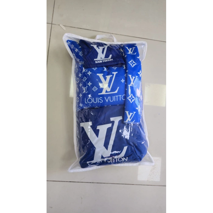 MAVİ LV SÜPER SET DÖRTLÜ SERVİS KILIFI + İKİLİ YASTIK VE KEMER KILIFI+ VİTES POLARI