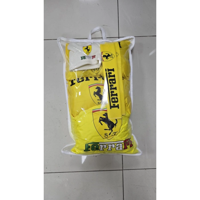 SARI FERRARİ SÜPER SET DÖRTLÜ SERVİS KILIFI + İKİLİ YASTIK VE KEMER KILIFI+ VİTES POLARI