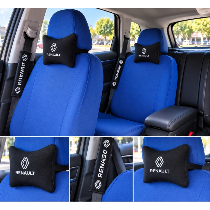 RENAULT SIYAH İKİLİ YASTIK VE KEMER KILIFI SETİ