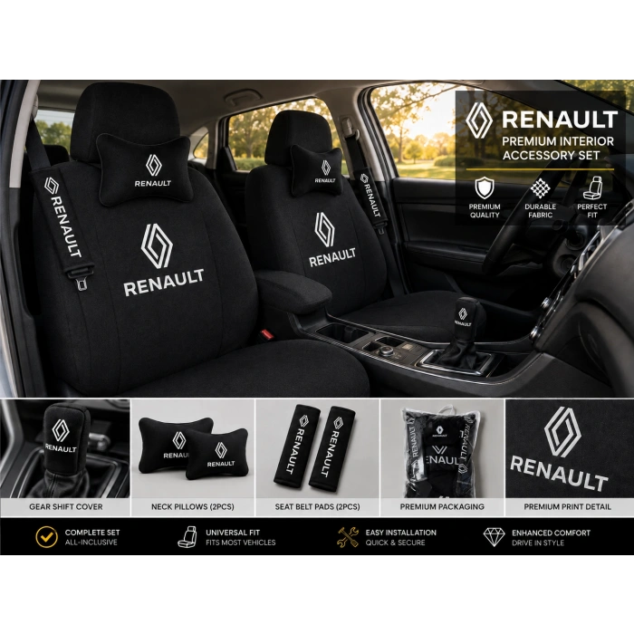 RENAULT SÜPER SET DÖRTLÜ SERVİS KILIFI + İKİLİ YASTIK VE KEMER KILIFI +VİTES POLARI