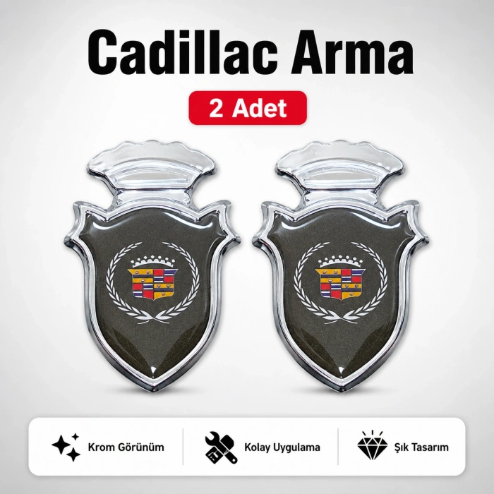 Cadillac Chia Arma Krom Oto Amblem – 5 × 3,5 cm