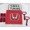 HONDA KIRMIZI OTOMOBİL TORPİDO HAVLUSU VE 2Lİ KEMER KILIFI VE 2Lİ ARAÇ TUTAMAÇI