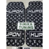 KUPON SİYAH KAYMAZ TABAN DEKORATİF OTO HALI PASPAS VE KUPON BASKILI SİYAH SERVİS KILIFI ÖN VE ARKA 4PARÇA TAKIM 1.KALİTE LİKRALİ PENYE ANAHTARLIK HEDİYELİ