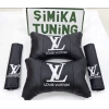 LV SİYAH NAKIŞLI 2Lİ DERİ YASTIK VE 2Lİ KEMER KILIFI OTO KONFOR BAŞLIK SETİ