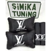 LV SİYAH NAKIŞLI 2Lİ DERİ YASTIK VE 2Lİ KEMER KILIFI OTO KONFOR BAŞLIK SETİ