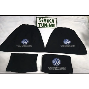 VOLKSWAGEN SİYAH OTO ÖN ARKA SERVİS KILIF 4 PARÇA (ARKA 2PARCA LOGOLU)LİKRALI ESNEK TÜM ARAÇ MODELLERİNE UYUMLU