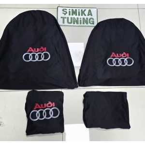 AUDİ SİYAH OTO SERVİS KILIFI ÖN ARKA KILIF 4 PARÇA(ARKA 2 PARCA LOGOLU) 1.KALİTE PENYE ESNEK LİKRALI KUMAŞ ÜNİVERSAL YIKANABİLİR