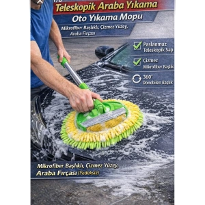 Teleskopik Araba Yıkama Mopu_Mikrofiber Başlıklı, Çizmez yüzey Araba Fırçası (yedeksiz)