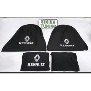 Renault Siyah Oto Servis Kılıfı 1.kalite Penye kumaş Ön Arka takım 4 parça (Arka logolu) yikanabilir esnek likrali