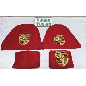PORSHE KIRMIZI OTO SERVİS KILIFI ÖN VE ARKA 4PARÇA TAKIM (ARKA LOGOLU) ESNEK 1.KALİTE YIKANABİLİR PENYE HER ARACA UYGUN