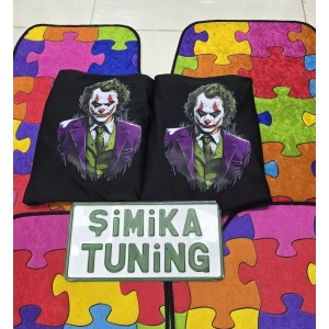 JOKER SIYAH OTO SERVİS KILIFI ÖN VE ARKA 4PARÇA (ARKA LOGOLU) VE RENKLİ DEKOR HALI PASPAS ÜNİVERSAL YIKANABİLİR
