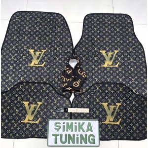 LV XL SİYAH DEKOR OTO HALI PASPAS 4 PARÇA ÖN ARKA TAKIM VE VİTES TOPUZU KILIFI (KUMAŞ ANAHTARLIK HEDİYELİ) ARAÇ VİTES POLARI