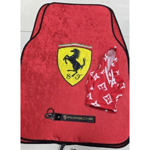 FERRARİ DEKOR OTOMOBİL HALI PASPAS ÖN ARKA TAKIM 4 PARÇA VE KUPON VİTES POLARI HEDİYELİ