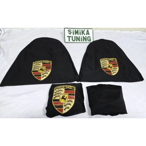 PORSHE SİYAH OTO SERVİS KILIFI ÖN VE ARKA 4PARÇA TAKIM (ARKA LOGOLU) ESNEK 1.KALİTE YIKANABİLİR PENYE HER ARACA UYGUN