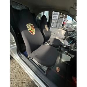 PORSHE SİYAH OTO SERVİS KILIFI ÖN VE ARKA 4PARÇA TAKIM (ARKA LOGOLU) ESNEK 1.KALİTE YIKANABİLİR PENYE HER ARACA UYGUN