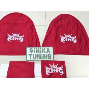 KRAL TACI LOGOLU KIRMIZI OTO SERVİS KILIFI ÖN VE ARKA 4PARÇA TAKIM(ARKA LOGOLU)1.KALİTE PENYE ESNEK KUMAŞ