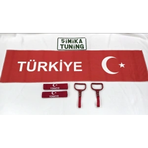 KIRMIZI AYYILDIZ TÜRKİYE TORPİDO HAVLUSU VE 2Lİ KEMER KILIFI VE 2Lİ ARAÇ TUTAMAÇI