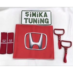 HONDA KIRMIZI OTOMOBİL TORPİDO HAVLUSU VE 2Lİ KEMER KILIFI VE 2Lİ ARAÇ TUTAMAÇI