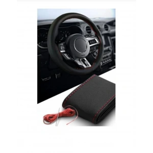 OTOMOBİL SİYAH DÜZ SUNİ DERİ (KIRMIZI İPLİ) DİKMELİ DİREKSİYON KILIFI (RAGLE HEDİYELİ)