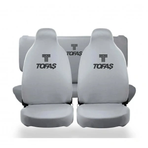 TOFAŞ OTOMOBİL GRİ ÖN ARKA KILIF(ARKA 2 PARÇA LOGOLU) LİKRALI ESNEK TÜM ARAÇ MODELLERİNE UYUM SAĞLAR