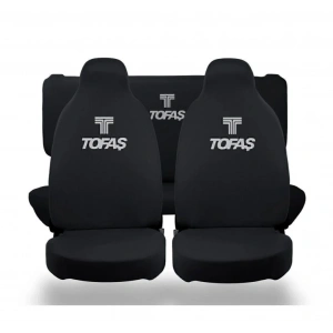 TOFAŞ OTOMOBİL SİYAH ÖN ARKA KILIF(ARKA 2 PARÇA LOGOLU) LİKRALI ESNEK TÜM ARAÇ MODELLERİNE UYUM SAĞLAR