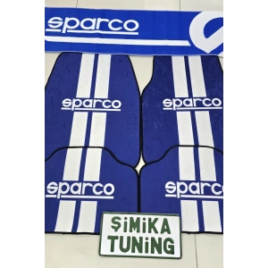 SPARCO MAVİ KAYMAZ TABAN DEKORATİF OTO HALI PASPAS VE TORPİDO HAVLUSU GÖĞÜS HALISI ÜNİVERSAL(ANAHTARLIK HEDİYELİ)