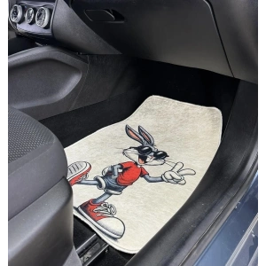 BUGS BUNNY DESENLİ KAYMAZ TABAN DEKORATİF OTO HALI PASPAS ÜNİVERSAL YIKANABİLİR HER ARACA UYUMLU (KANCALI KUMAŞ ANAHTARLIK HEDİYELİ)
