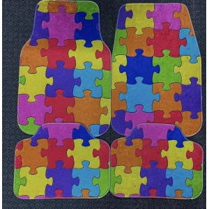 LEGO PUZZLE DESEN KAYMAZ TABAN DEKORATİF OTO HALI PASPAS ÜNİVERSAL YIKANABİLİR (KANCALI KUMAŞ ANAHTARLIK HEDİYELİ)