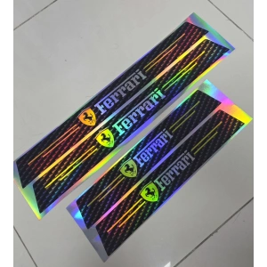 FERRARI Araç Kapı Eşiği Sticker 4 Parça Set – Hologram Karbon Desen 2 Ön 2 Arka – 50 cm / 35 cm