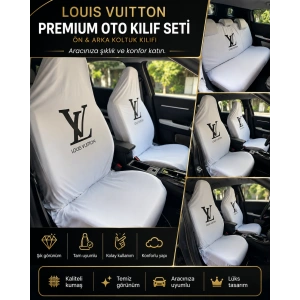BEYAZ XL LV DESEN KUMAŞ SERVİS KILIFI ÖN ARKA KILIF 4 PARÇA (ARKA 2 PARCA LOGOLU) PENYE 1.KALİTE ESNEK LİKRALI ÜNİVERSAL YIKANABİLİR HER ARACA UYUMLU