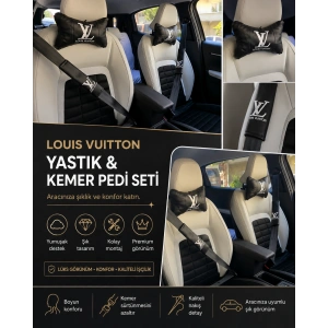 LV SİYAH OTO SERVİS KILIFI ÖN VE ARKA 4PARÇA TAKIM 1.KALİTE VE DERİ YASTIK VE KEMER KILIFI KONFOR BAŞLIK SETİ