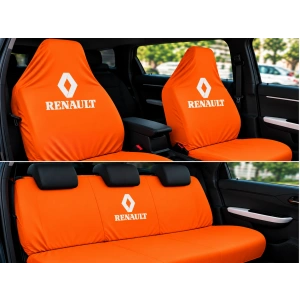Renault Turuncu Oto Servis Kılıfı 1.kalite Penye kumaş Ön Arka takım 4 parça (Arka logolu) yikanabilir esnek likrali