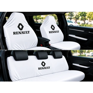 Renault Beyaz Oto Servis Kılıfı 1.kalite Penye kumaş Ön Arka takım 4 parça (Arka logolu) yikanabilir esnek likrali