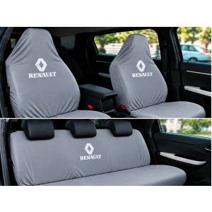 Renault Gri Oto Servis Kılıfı 1.kalite Penye kumaş Ön Arka takım 4 parça (Arka logolu) yikanabilir esnek likrali