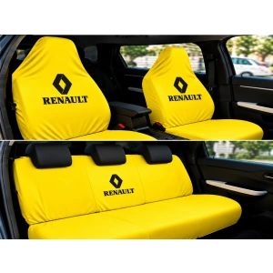 Renault Sarı Oto Servis Kılıfı 1.kalite Penye kumaş Ön Arka takım 4 parça (Arka logolu) yikanabilir esnek likrali