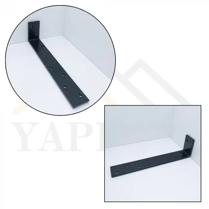 25x50x350mm Ağır Yük Köşebent Siyah Renk - 5mm Kalınlıkta Lama Demiri - Dekoratif Raf Altı L Ayak - Duvara Raf Tutucu Montaj Askı Aparatı